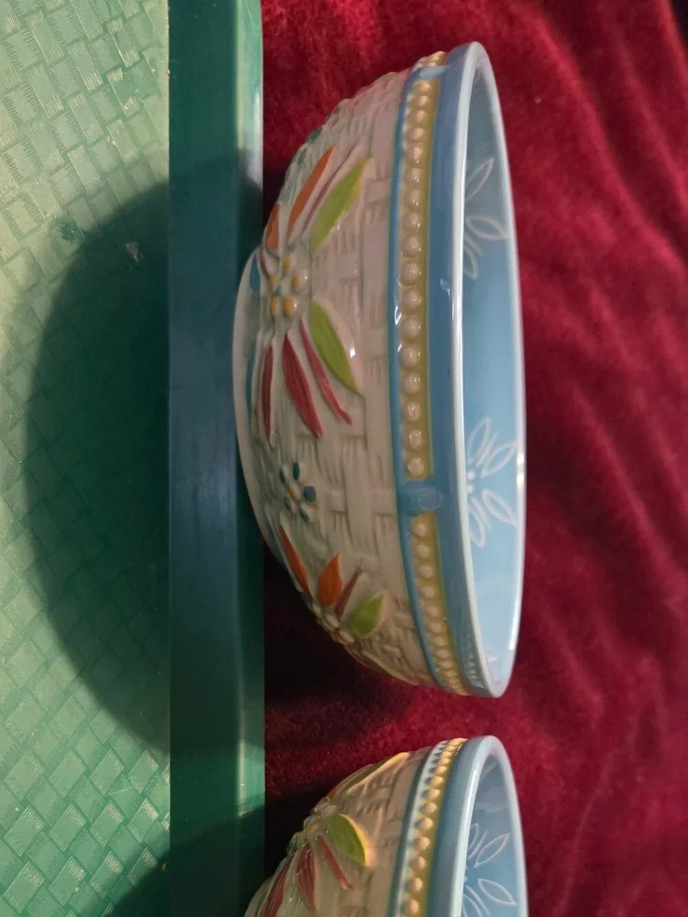 temptation floral laced bowl and saucer  basketweave design 4 pieces